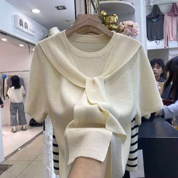 Pseudo-two T-shirt sweater for women